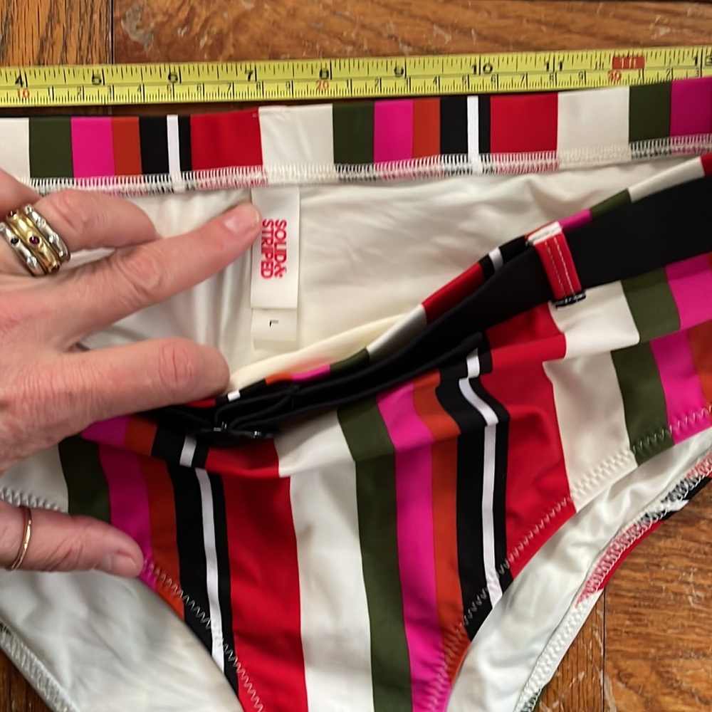 Solid And Striped Bikini Bottom Belted High Waist… - image 2